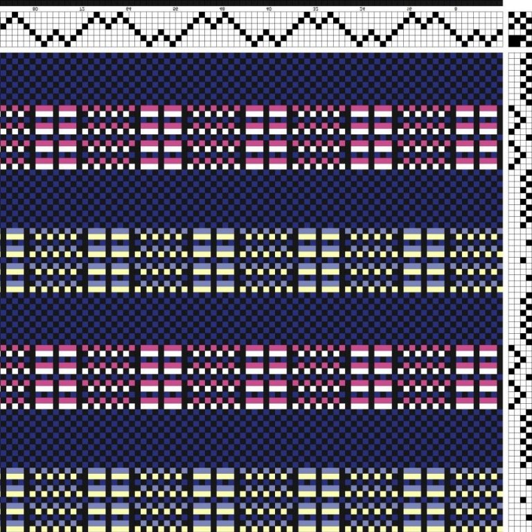 Color draft for self-patterned weave on 6 shafts and 6 treadles.