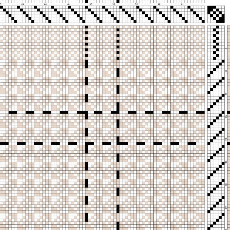Color draft for self-patterned weave on 6 shafts and 6 treadles.