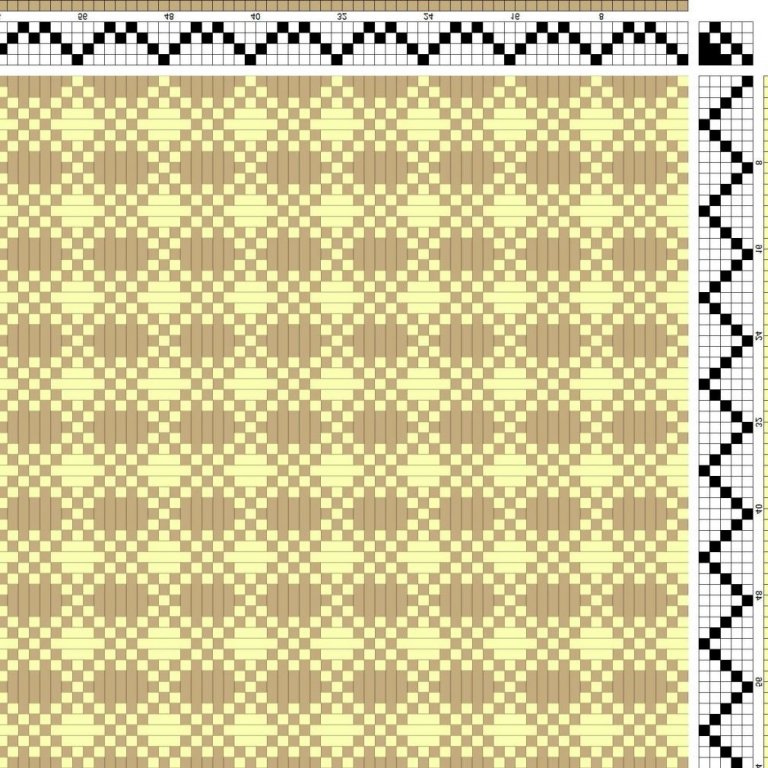 Color draft of waffle weave on 4 shafts and 5 treadles. Suitable for bath towels or dish towels.