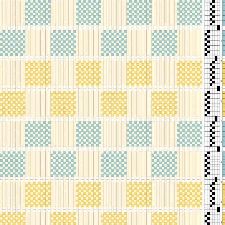 Color draft for a simple form of hulpiket on 4 shafts and 6 treadles.