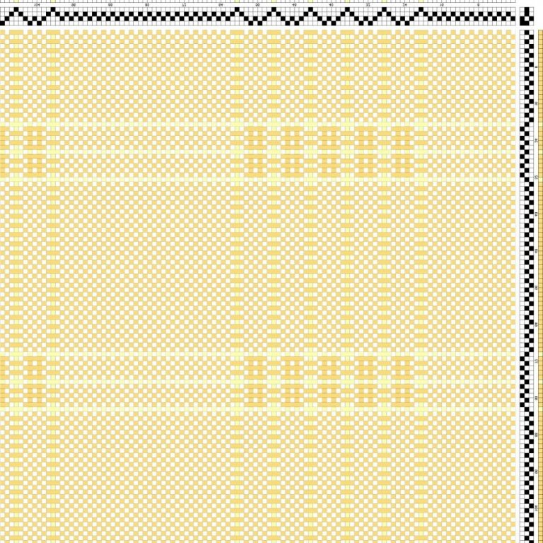 Color draft for curtains in mock leno on 4 shafts and 3 treadles.