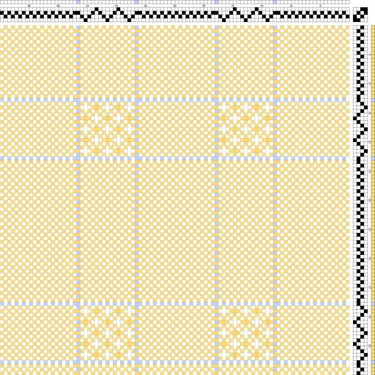 Color draft for self-patterned tabby, e.g. for curtains, on 4 shafts and 4 treadles.