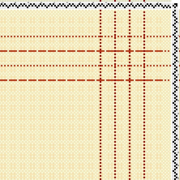 Color draft for fabric in mock leno on 3 shafts and 3 treadles.