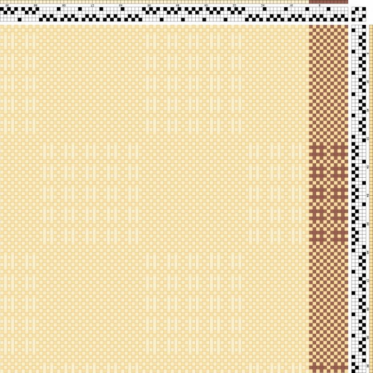 Block-reversed self-patterned tabby (sprang), with plain weave (tabby) blocks in the middle, on 4 shafts and 4 treadles. Suitable for curtains, etc.