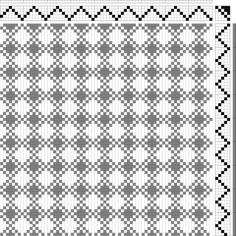 Color draft for waffle weave on 5 shafts and 5 treadles.