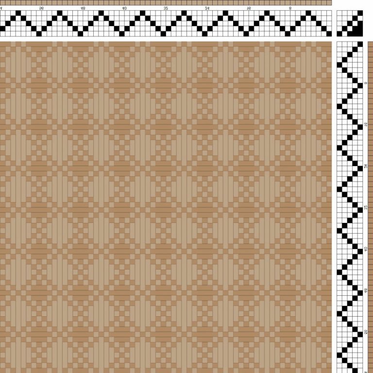 Color draft for waffle weave on 5 shafts and 5 treadles.
