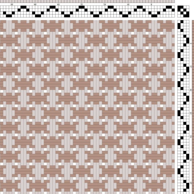 Color draft for gauze woven on 4 shafts and 4 treadles. The reed is sleyed as follows: 2 ends per dent with every third dent left empty.