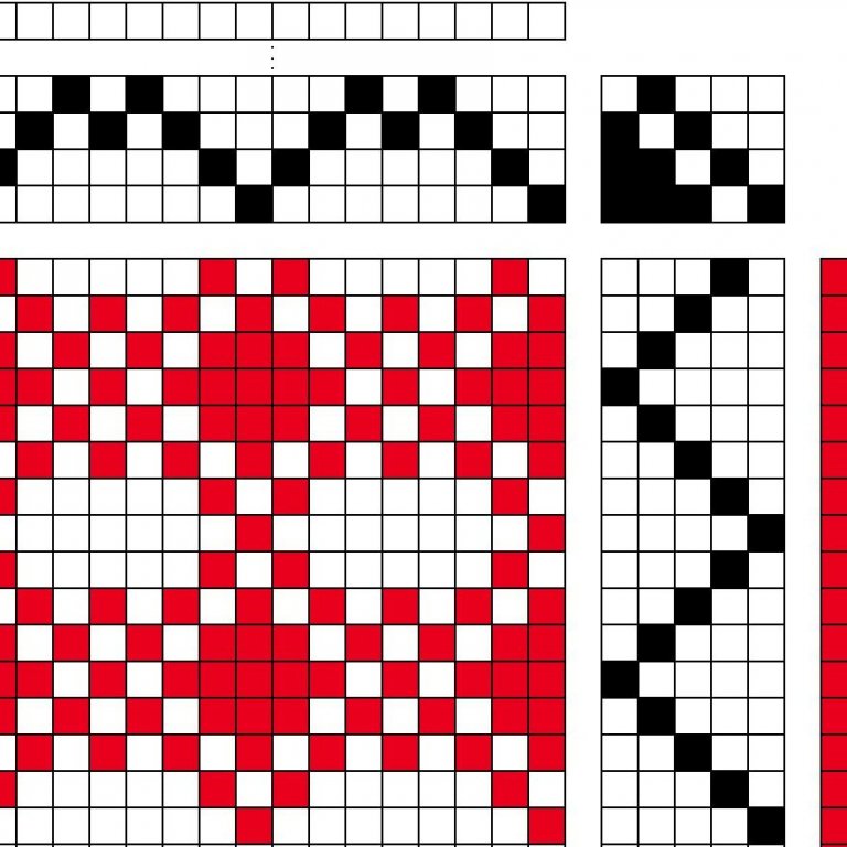 Waffle weave on 4 shafts and 5 treadles. The threading pattern is like an upside down 