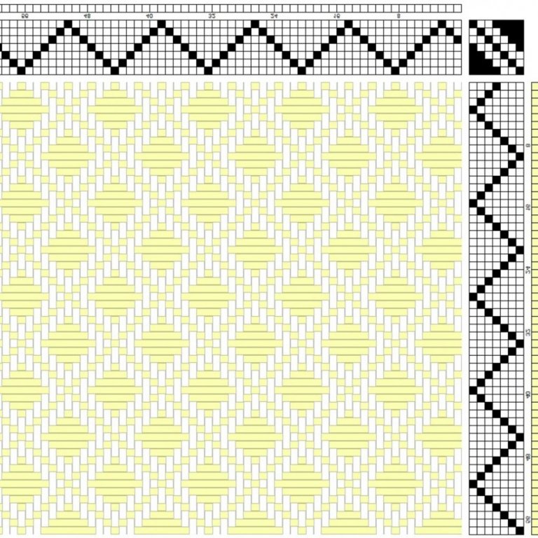 Color draft for a variation of waffle weave, weft-faced, on 6 shafts and 6 treadles.