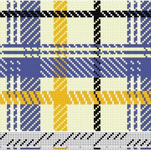 Bindi- og litamunstur fyrir kaflaskipta, sametta bindingu á átta sköft og átta skammel