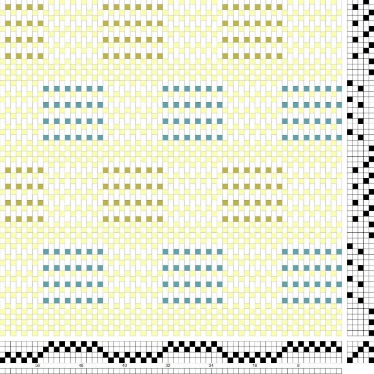 Bindimunstur fyrir einskeftubindingu með munsturköflum á fjögur sköft og sex skammel