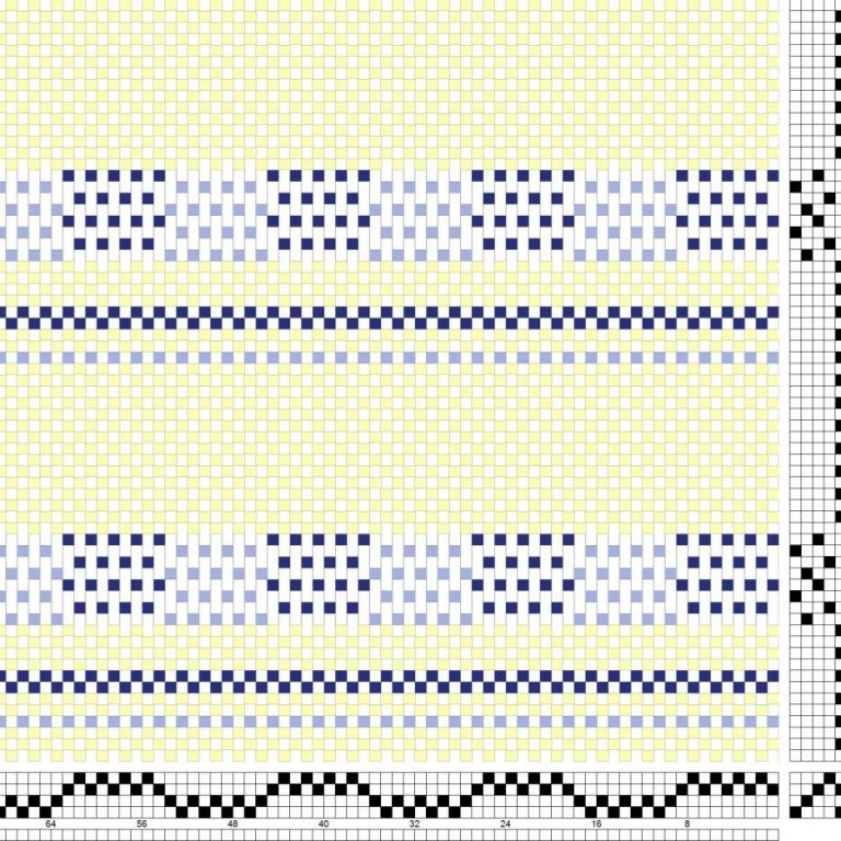 Bindimunstur fyrir einskeftubindingu með munsturköflum á fjögur sköft og sex skammel