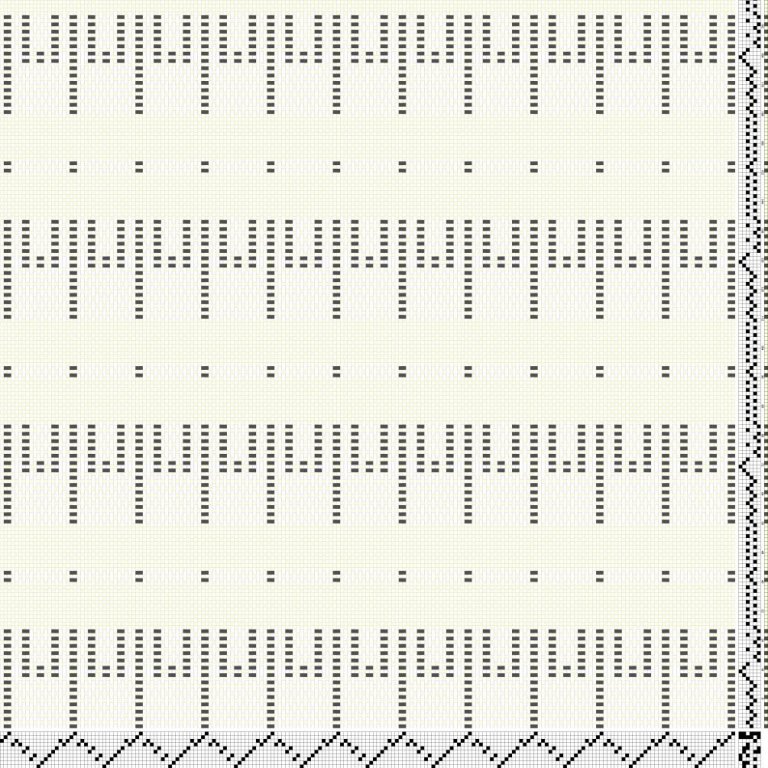 Bindi- og litamunstur fyrir gluggatjöld, ofin á 10 sköft og átta skammel
