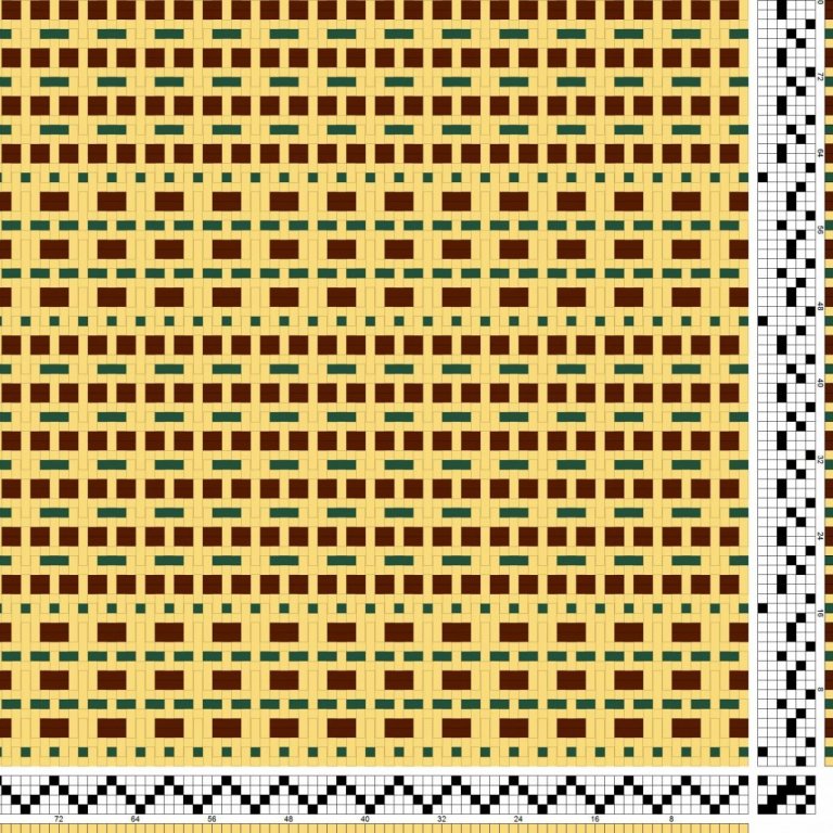 Bindi- og litamunstur fyrir sametta bindingu á fjögur sköft og sex skammel