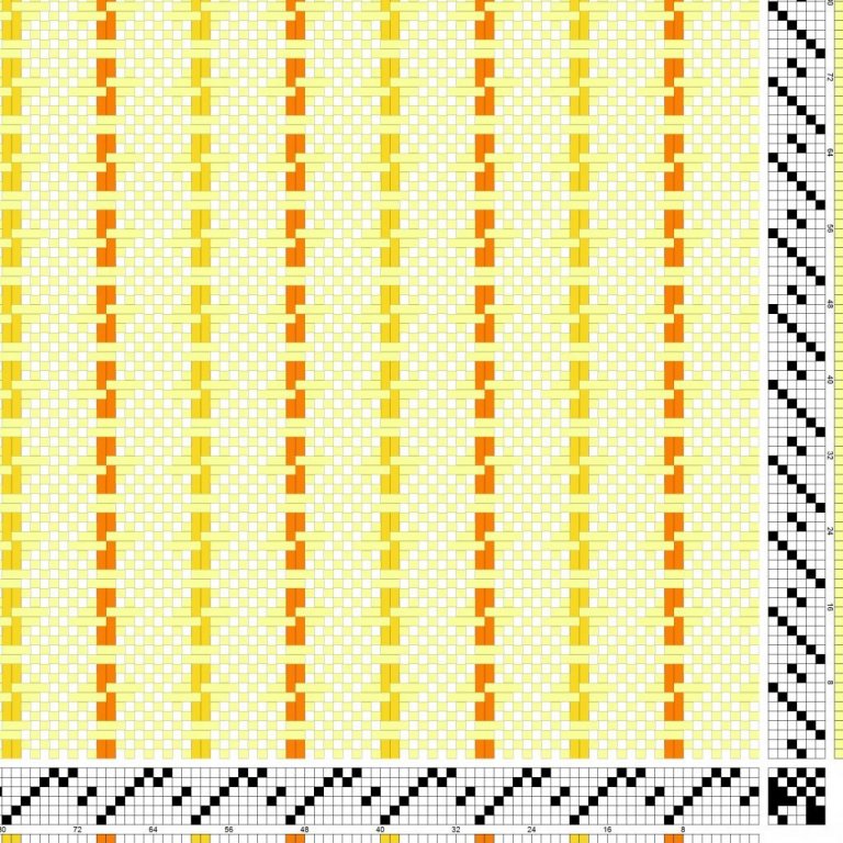 Bindi- og litamunstur fyrir sametta bindingu á sex sköft og sex skammel