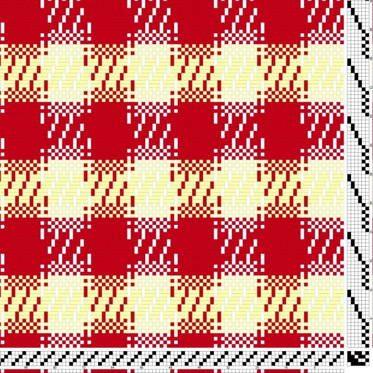 Bindi- og litamunstur fyrir sametta bindingu á fjögur sköft og sex skammel