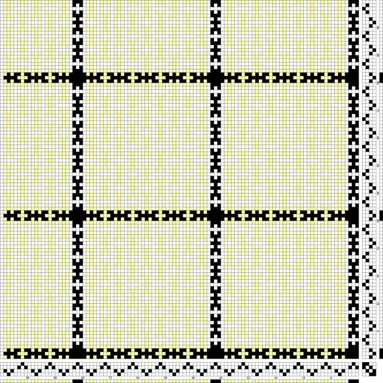 Bindi- og litamunstur fyrir sametta bindingu á fjögur sköft og fjögur skammel